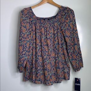 NWTs CHAPS • Boho Floral Off Shoulder Top Blouse
